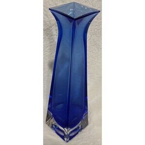 Royal Gallery Cobalt Blue Square Vase~ 24% Crystal Cased Glass~ Italy 8x2 in